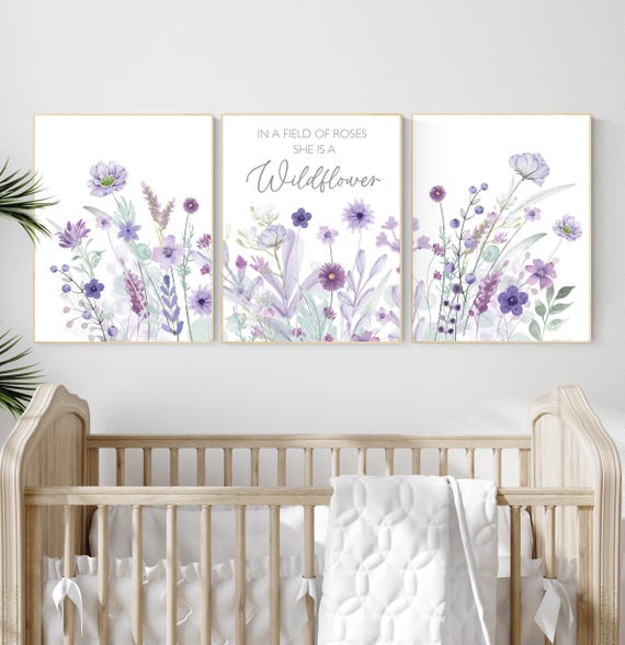 Purple flower nursery decor, wildflower nursery, girls room decor, Nursery decor girl purple, lavender nursery, lilac nursery, girls room