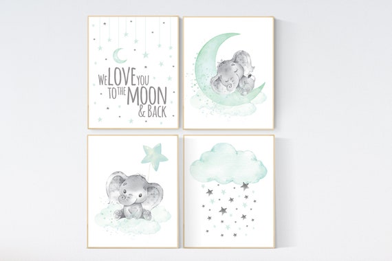 Nursery decor elephant, gender neutral nursery decor, Nursery decor girl elephant, Mint nursery decor, gender neutral, nursery wall decor