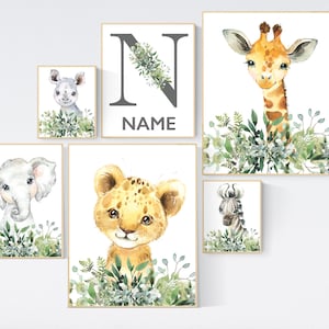 Jungle Animals, Safari Animal Nursery Prints, safari animals, safari nursery, Greenery, gender neutral nursery, Boy Nursery Wall Art
