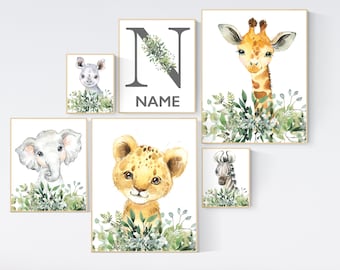 Jungle Animals, Safari Animal Nursery Prints, safari animals, safari nursery, Greenery, gender neutral nursery, Boy Nursery Wall Art