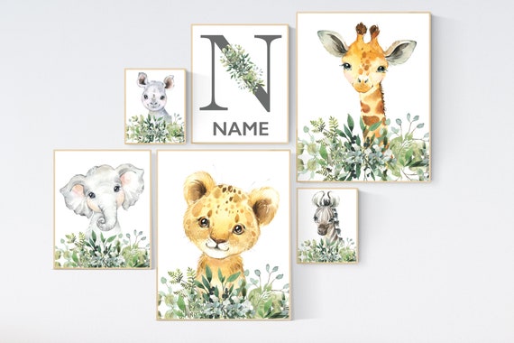 Jungle Animals, Safari Animal Nursery Prints, safari animals, safari nursery, Greenery, gender neutral nursery, Boy Nursery Wall Art