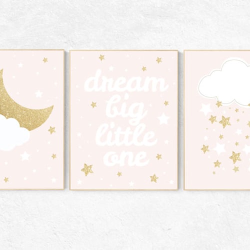 Nursery Wall Art Girl Baby Room Decor Girl Gold and Pink Etsy