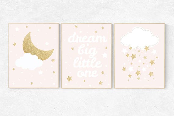 Pink gold nursery art, dream big little one, blush pink nursery decor, pink and gold, rose nursery wall art, nursery decor pink, girls room