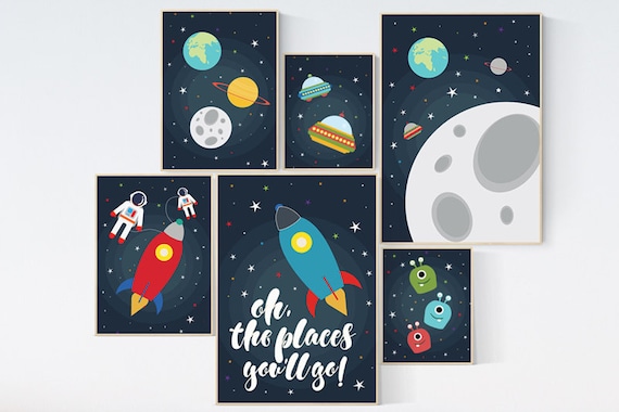 Nursery decor boy space, Space themed nursery, nursery decor boy, outer space nursery, space nursery art, space print set, planets, moon