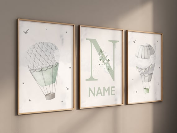 Nursery decor gender neutral, sage green, hot air balloon, green nursery, baby room decor, nursery prints, travel theme nursery, adventure