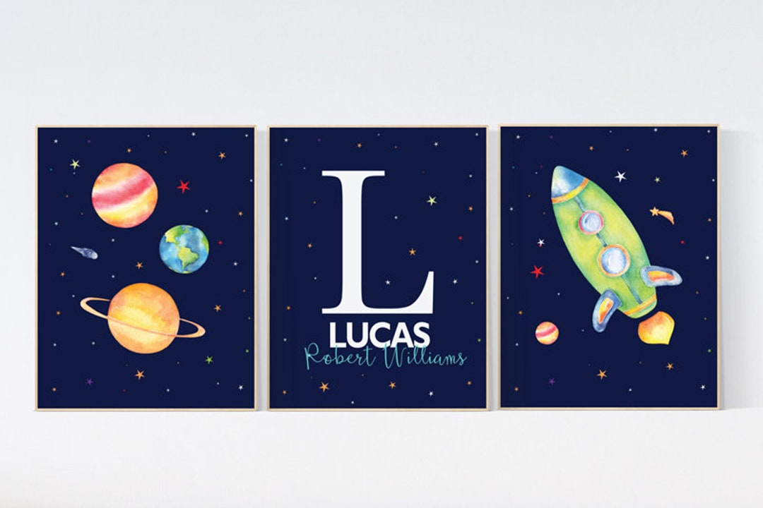 Space Wall Art Nursery, Nursery Decor Boy Space, Space Wall Art, Animal ...