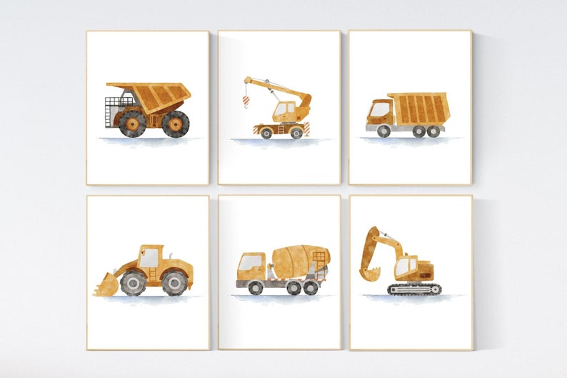Boy Room Wall Art, Construction Vehicle Nursery Prints, Construction