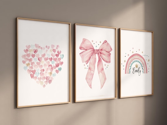Bow print wall art, Bow nursery print, pink Bow nursery wall art, bow nursery art, bow nursery decor, bow print wall art, rainbow nursery