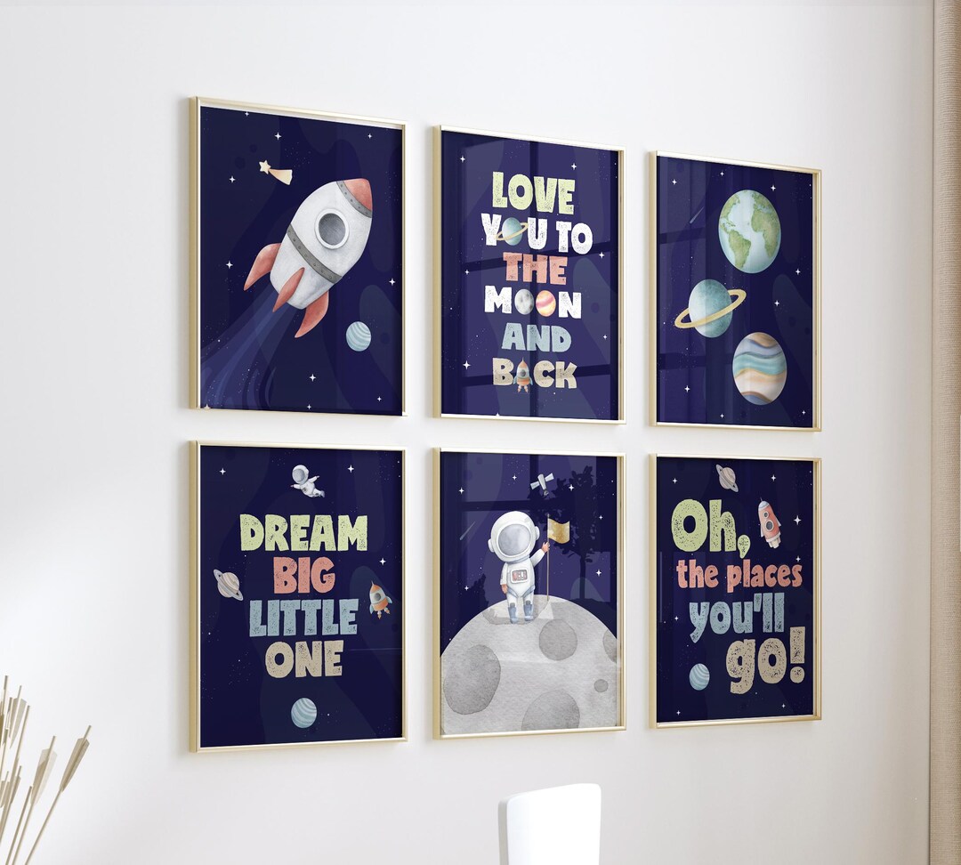 Space Nursery Wall Art Set, Rocket and Astronaut Prints - Etsy