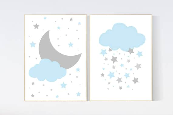 Baby boy nursery wall art, blue gray nursery decor, star nursery decor, cloud nursery decor, baby boy nursery decor, kids room decor