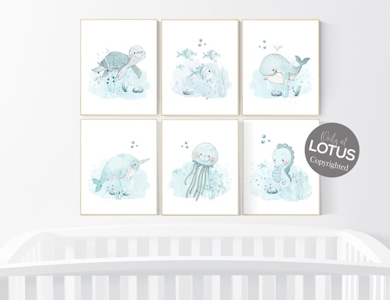 Nursery decor under the sea, ocean nursery, nursery decor boy nautical, nursery decor nautical, sea theme nursery decor, fish, whale, sea