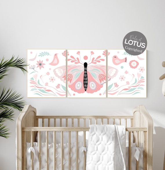 Nursery decor girl butterflies, Butterfly Nursery Art, Girl Nursery Art, Butterfly Nursery Decor for Baby Girl, Butterfly Art, blush pink