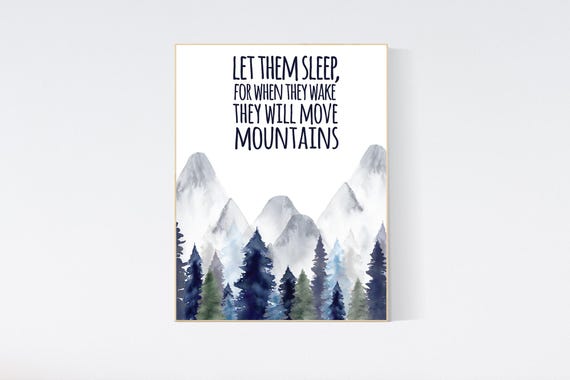 Nursery decor woodland, mountain wall art, tree nursery decor, adventure theme nursery, forest, navy and baby blue, woodland animals