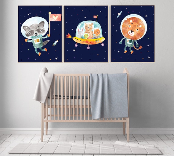 Nursery decor boy space, animals, Space nursery decor, Space themed nursery, outer space, boys room wall art, baby boy, space nursery