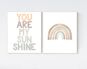 Neutral Rainbow Print Set: Watercolor Nursery Decor
