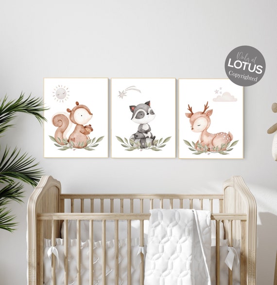 Animal nursery decor, woodland nursery prints, jungle animals, gender neutral nursery, Woodland Nursery, animal prints, fox, deer, raccoon