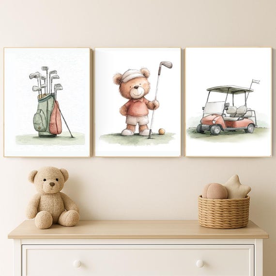 Golf Nursery decor, sports Nursery Prints, Golf Safari animals, Baby Animal Prints, Jungle Animal Nursery, golf prints, sport animals