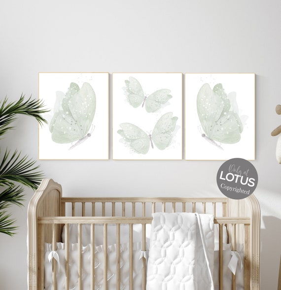 Butterfly nursery wall art, green nursery, Girl Nursery Art, Butterfly Nursery Decor, sage green, girls room decor, girl nursery decor green