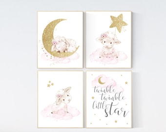 Sheep Nursery Decor Prints: Twinkle Star, Moon, Cloud Wall Art