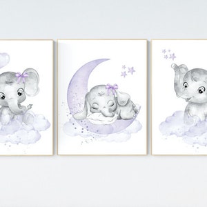 Girls room decor purple, Nursery decor girl purple, nursery decor elephant girl, moon and stars, nursery decor girl lavender, lilac nursery