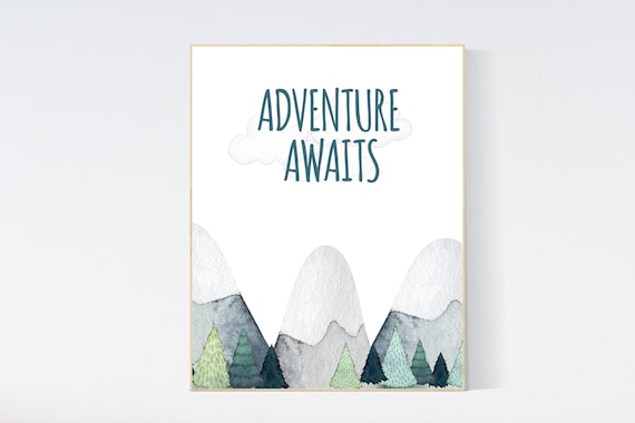 Mountain wall art, gender neutral nursery, nursery decor boy mountain, adventure theme nursery, woodland nursery decor, nursery neutral