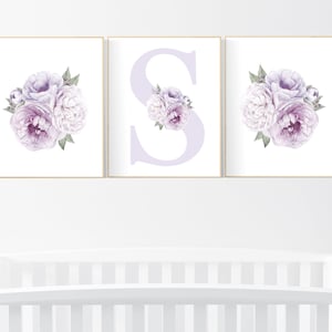 Nursery decor girl flower, floral nursery, lilac nursery, purple, peony flower, lavender nursery, girl nursery wall decor, set of 3 prints