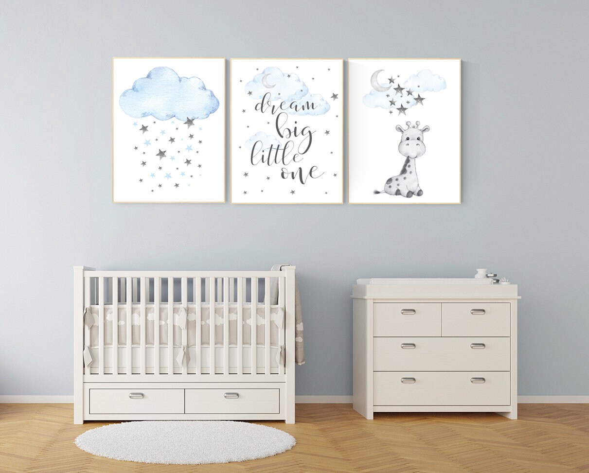 Giraffe print nursery, nursery decor boy, blue nursery art, giraffe
