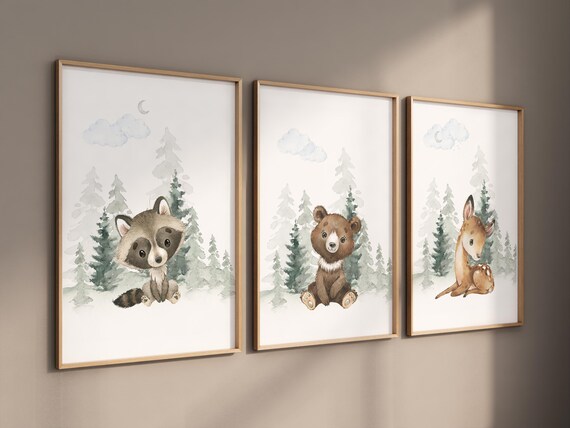 Nursery decor woodland, Woodland Nursery Wall Art, Woodland Print Set, animal prints, Woodland Animal Prints, gender neutral nursery