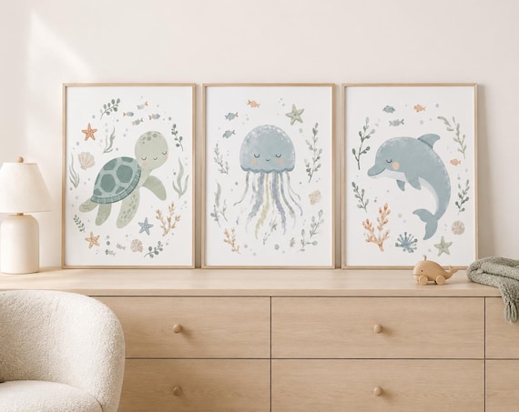 Watercolor Sea Animal Prints: Ocean Nursery Wall Art