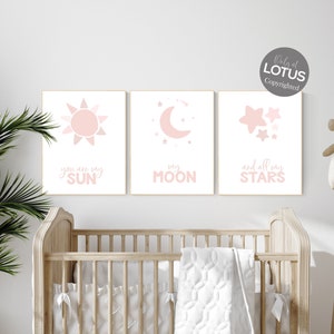 Girl nursery decor, moon nursery wall art, blush pink nursery, You Are My Sun My Moon And All My Stars, moon and sun nursery, nursery prints