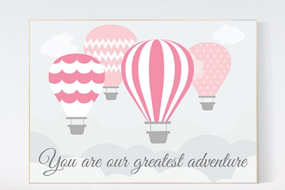 Hot air balloon nursery, pink nursery, you are our greatest adventure print, baby girl nursery decor, nursery wall art, nursery print, kid