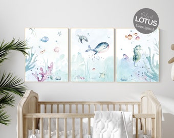 Under the sea wall art, Ocean nursery decor, Nautical nursery print set, under the sea nursery, gender neutral nursery, ocean, nautical