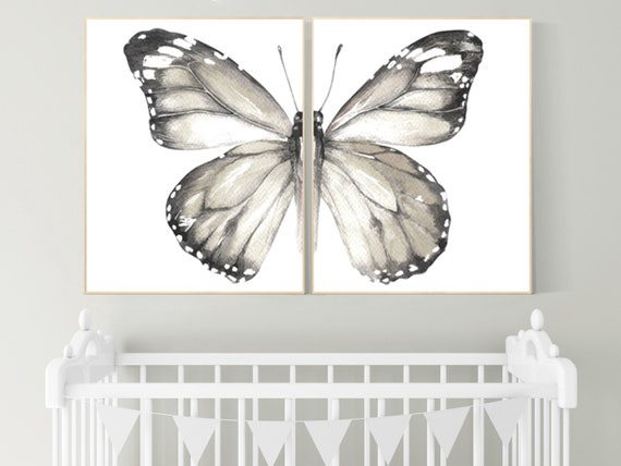 Nursery decor girl butterfly, neutral colors, Butterfly Nursery Art, Girl Nursery Art, Butterfly Nursery Decor, beige, gray, grey