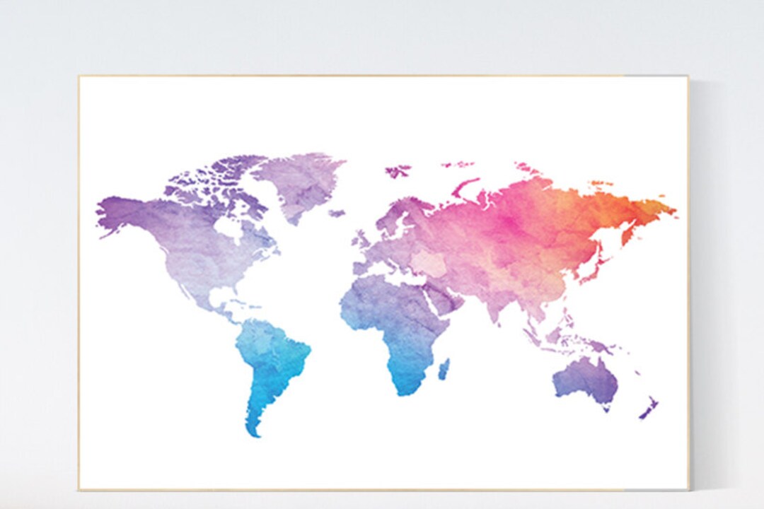 Watercolor World Map Print: Colorful Nursery, Kid's Room Decor - Etsy