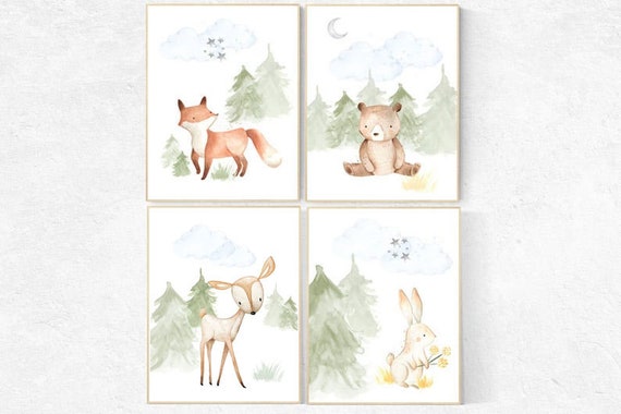 Nursery decor woodland, jungle animals, gender neutral nursery, Woodland Nursery Wall Art, Woodland Print Set, animal prints,