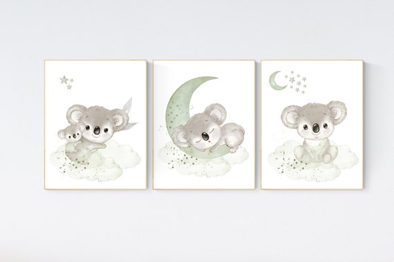 Koala nursery, sage green nursery, gender neutral nursery art, nursery prints animals, gender neutral nursery, koala prints, green nursery