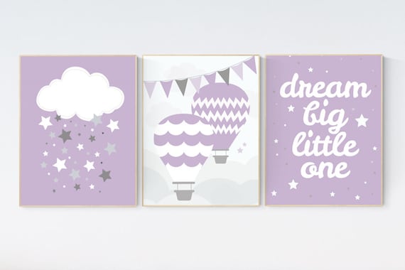 Nursery decor girl purple, Purple Grey Nursery, baby girl nursery, purple gray, cloud, girls room decor, moon and stars, lilac, lavender