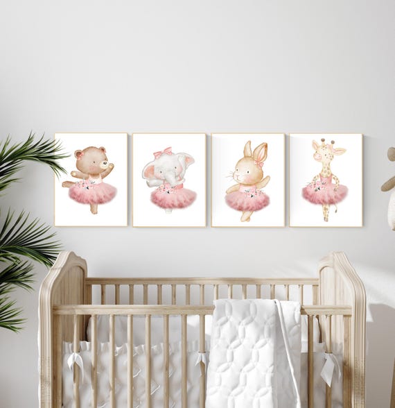Ballerina animals, baby room decor girl, Elephant nursery, bunny nursery, bear nursery, nursery prints girl, ballet prints, ballet animals