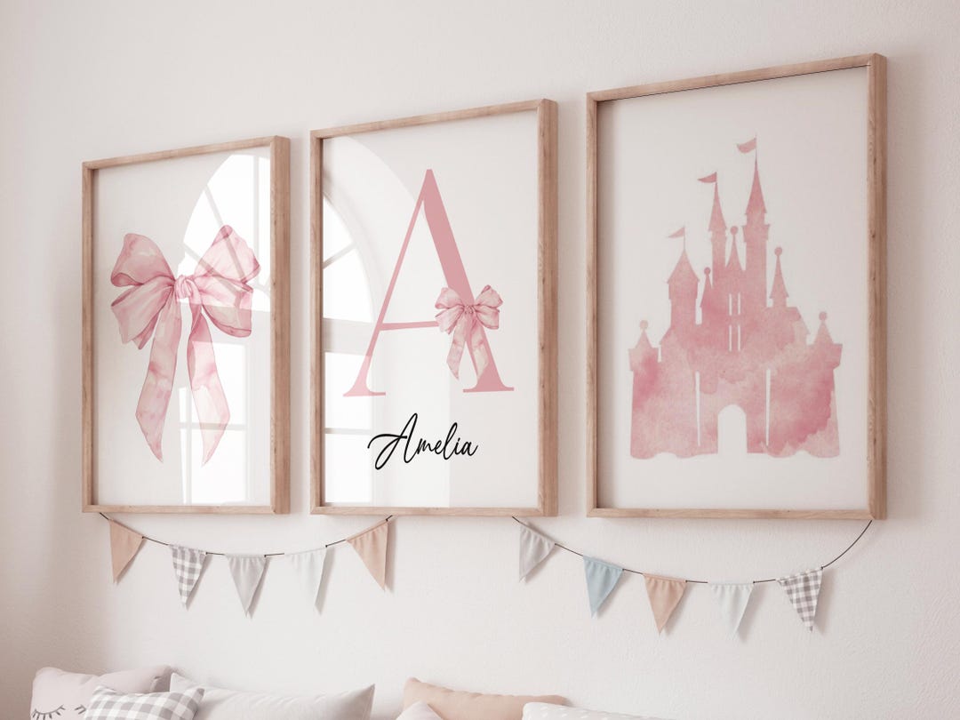 Personalized Princess Nursery Wall Art Set for Girls Room Decor - Etsy