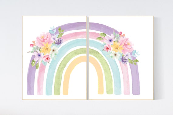 Nursery prints rainbow, girl nursery, pastel nursery, Nursery decor girl, nursery wall art, flower nursery, boho prints, color nursery