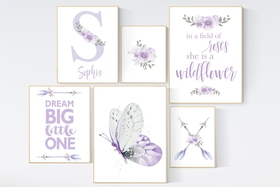 Nursery decor girl boho, lilac  nursery, nursery decor girl flower, nursery wall art  butterfly, lilac, lavender, nursery decor, purple