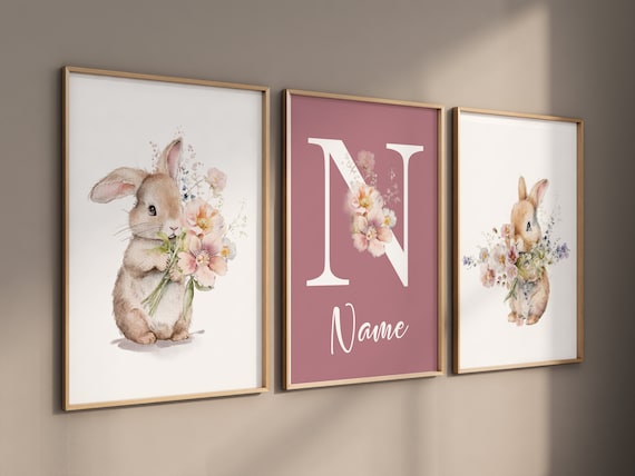 Bunny nursery print, Bunny Floral Watercolor Prints, Nursery wall art girl bunny, bunny nursery decor, Wildflower Nursery, bunny nursery