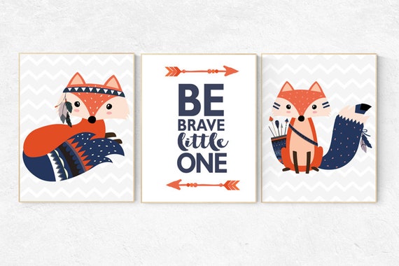 Nursery decor woodland, nursery wall art woodland, nursery prints woodland, nursery prints quotes, fox nursery decor, navy orange nursery