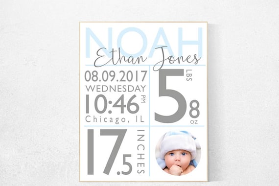 Birth stats wall art, blue nursery prints, baby boy gift personalized, Nursery Birth Stats, nursery prints, baby name wall art new baby gift