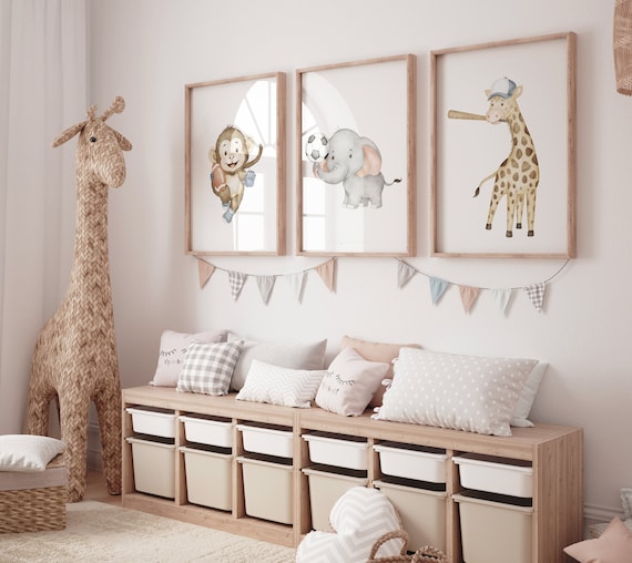 Sports nursery decor, Baby Animals Sport, Baby boy sports nursery, Safari nursery, football, soccer, baseball, nursery, animal sports