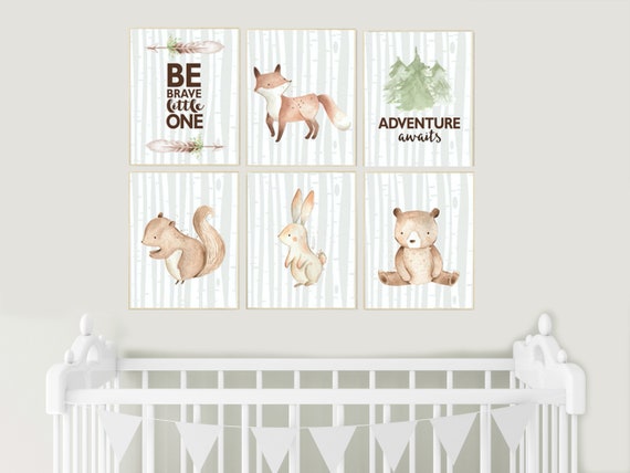 Woodland animals Nursery decor, nursery wall art woodland, nursery decor neutral, gender neutral, animal nursery, be brave little one