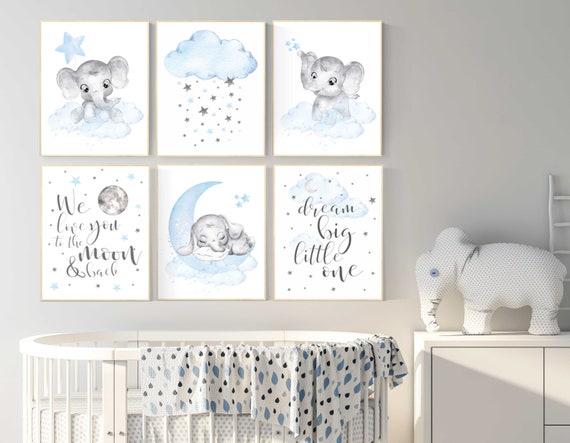 Nursery decor boy animal, we love you to the moon and back, elephant, boys nursery prints. nursery decor boy ideas, nursery art ideas