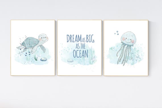 Ocean nursery decor, Nautical nursery print set, under the sea nursery, gender neutral nursery, ocean, nautical, Under the sea wall art