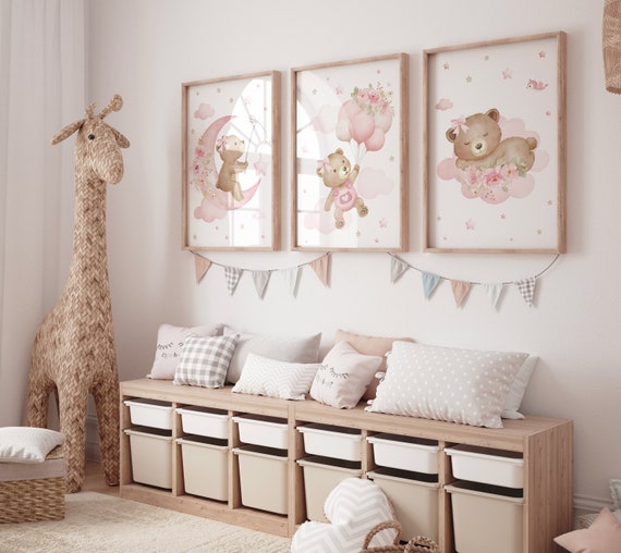 Bear Nursery Print: Pink Wall Art for Girl's Room