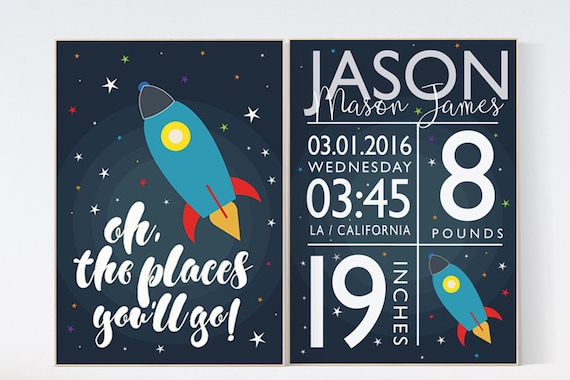 Space nursery decor, Baby birth stats, Outer Space Room Art, baby name, birth announcement, Boy Nursery, nursery wall art, Space Decor,